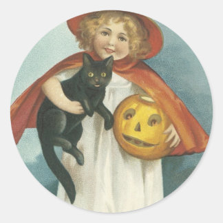Sticker Rond Vieux Halloween Jolly Little Witch