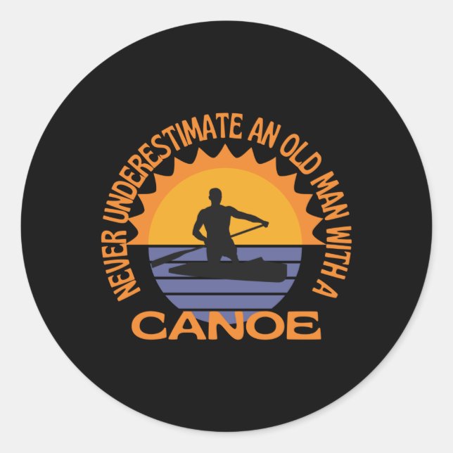 Sticker Rond Vieux Homme Avec Canoë Canoë Canoë (Devant)