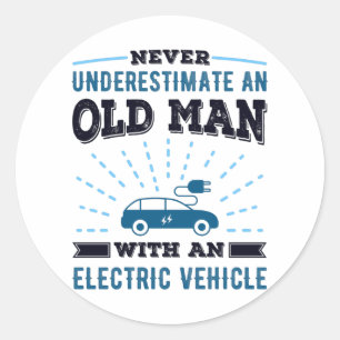 Sticker Rond Vieux homme avec un véhicule électrique Fête des p