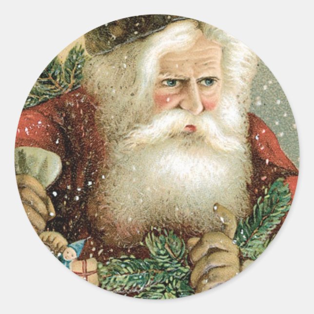 Sticker Rond Vieux mode Joyeux Noël Père Noël (Devant)