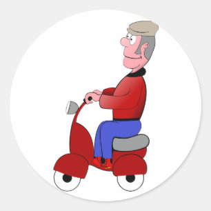 Sticker Rond Vieux Monsieur Drôle à Vélo Rouge
