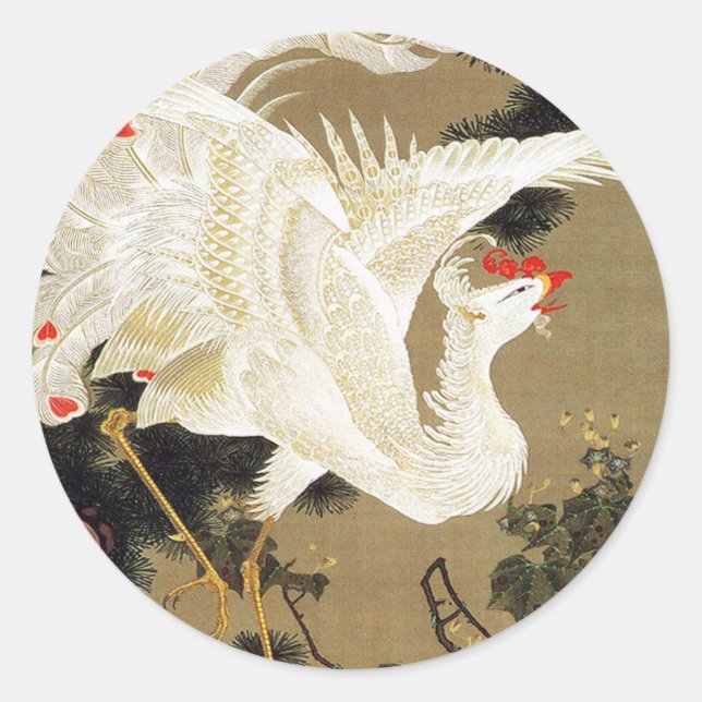 Sticker Rond Vieux pin et Phénix blanc par Ito Jakuchu (Devant)