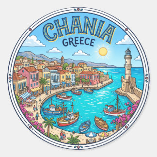 Sticker Rond Vieux port de La Canée Grèce