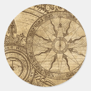 Sticker Rond Vieux rose de boussole