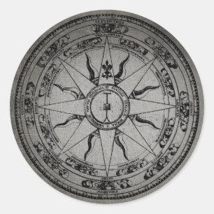 Sticker Rond Vieux rose de boussole (B&W)