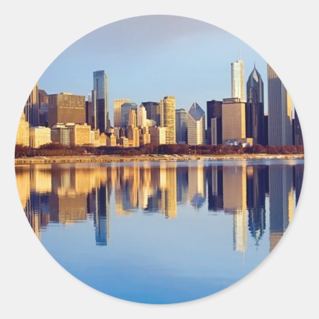 Sticker Rond View of Chicago skyline with reflection (Devant)