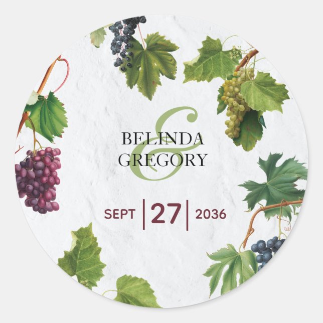 Sticker Rond Vignoble de raisins Méditerranée Grec Mariage (Devant)