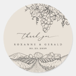 Sticker Rond Vignoble Mariage California Napa Merci