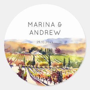 Sticker Rond Vignoble Napa Valley aquarelle mariage