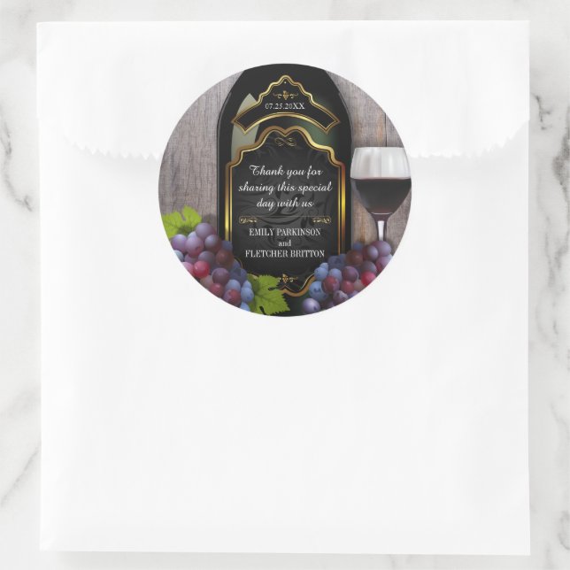 Sticker Rond Vignoble rustique Vignoble Mariage Favor Merci (Sac)