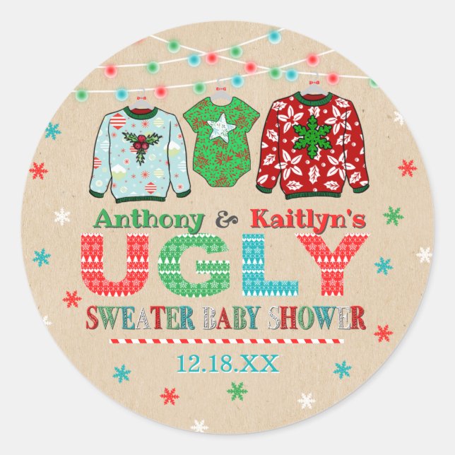 Sticker Rond Vilain Baby shower de Noël (Devant)