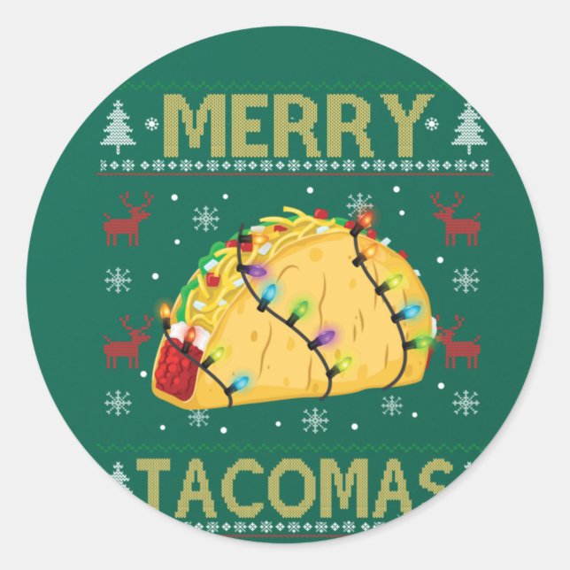 Sticker Rond Vilain Noël Taco TShirt Funny Tacos Cadeau Joyeux (Devant)