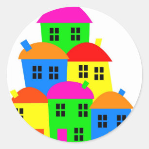 Sticker Rond Village coloré