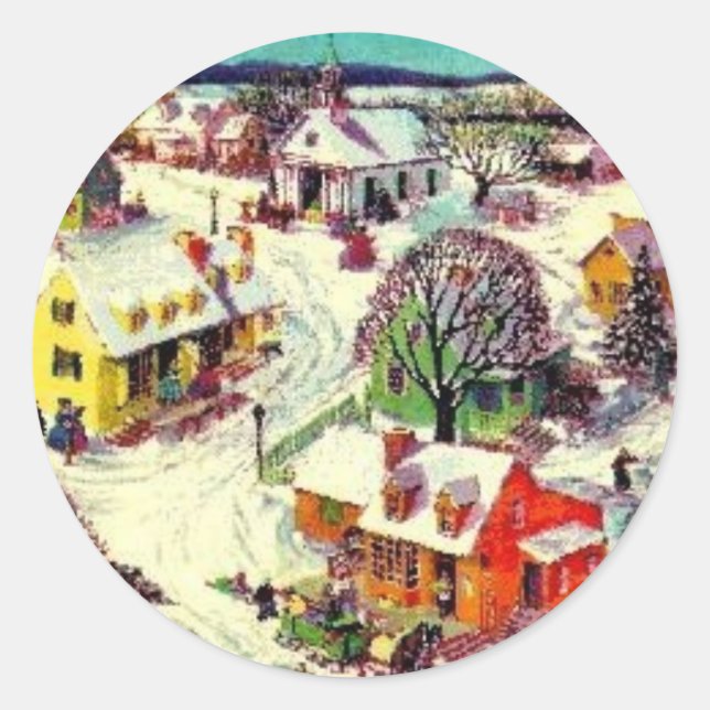 Sticker Rond Village de Noël à la mode (Devant)