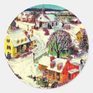 Sticker Rond Village de Noël à l'ancienne