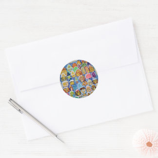 Sticker Rond Village de Noël fantaisiste en art populaire Cadea