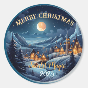 Sticker Rond Village De Noël La Nuit