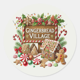 Sticker Rond Village de pain d'épices de Noël