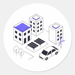Sticker Rond ville intelligente et durable, avec des toits
