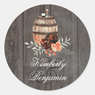 Sticker Rond Vin Baril Rustique Bourgogne Fleurs Mariage