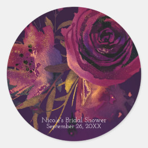 Sticker Rond Vin de Bourgogne Floral Rose Violet Fête de Mariag