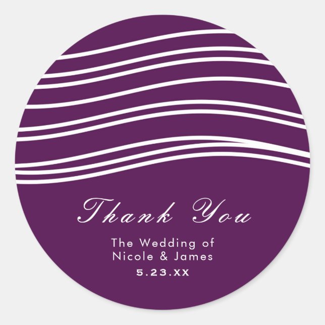 Sticker Rond Vin de prune violet & blanc Vague chic Mariage mod (Devant)