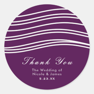 Sticker Rond Vin de Prune Violet et Blanc Vague Chic Mariage Mo