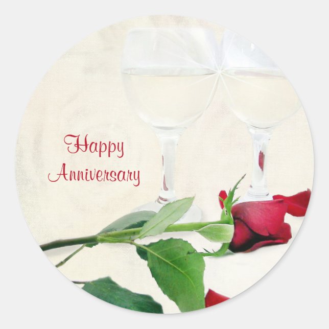 Sticker Rond vin et rose rouge pour anniversaire (Devant)