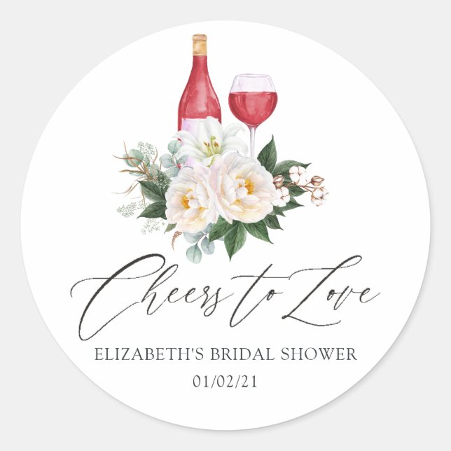 Sticker Rond Vin floral blanc Dégustation de mariage en douche  (Devant)