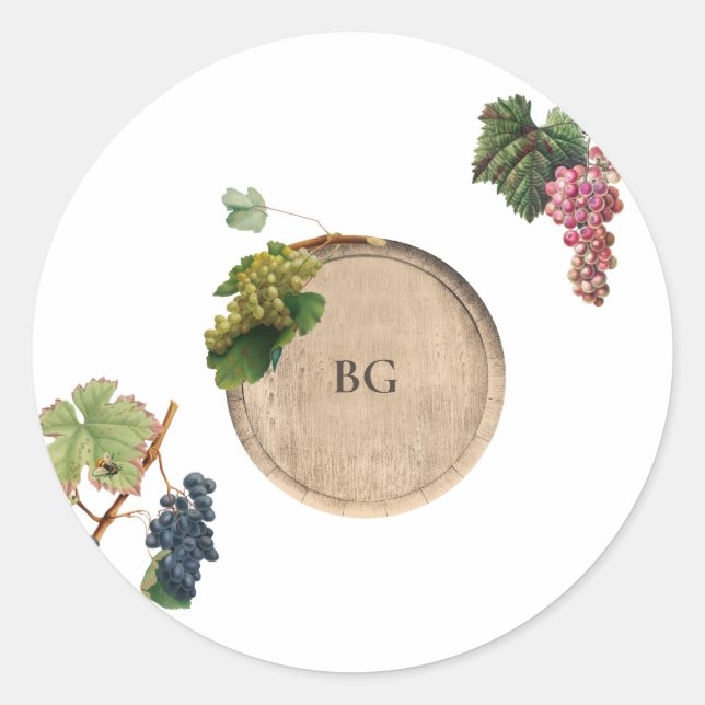Sticker Rond Vin rustique Barrel Vignoble Mariage (Devant)