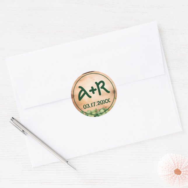 Sticker Rond Vin sur bois Jour de la Saint Patrick mariage irla (Enveloppe)