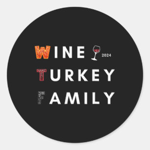 Sticker Rond Vin Turquie Famille Thanksgiving Dîner Automne Aut