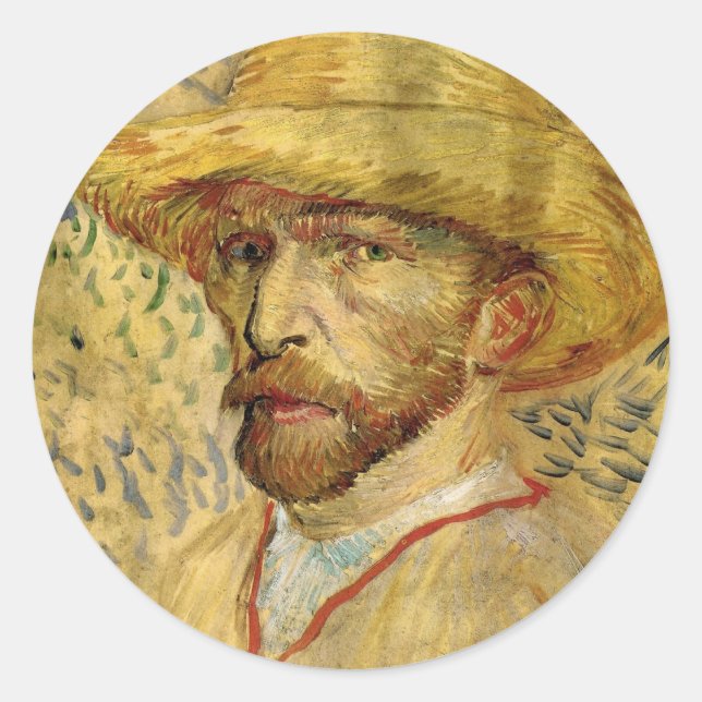 Sticker Rond Vincent van Gogh Autoportrait avec Casquette paill (Devant)