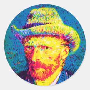 Sticker Rond Vincent Van Gogh - Autoportrait Pop Art Avec Casqu