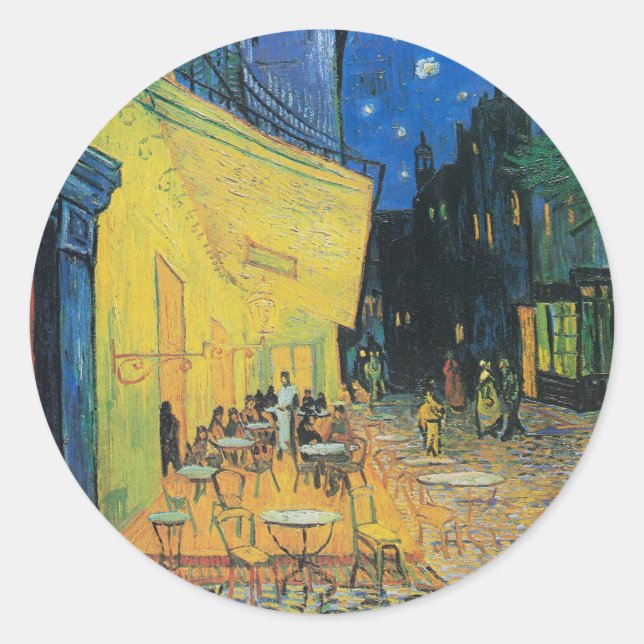 Sticker Rond Vincent van Gogh Café Terrasse en soirée (Devant)