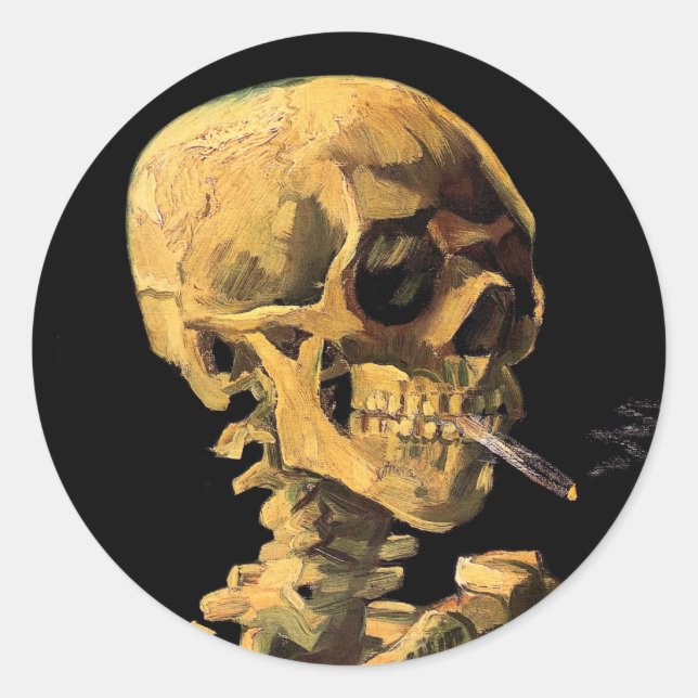 Sticker Rond Vincent Van Gogh - Crâne à la cigarette allumée (Devant)