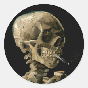 Sticker Rond Vincent van Gogh - Crâne avec cigarette brûlante