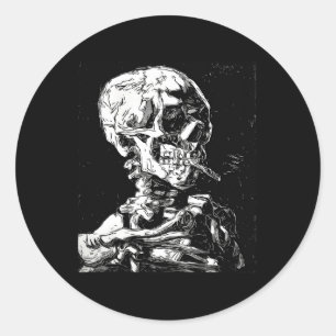 Sticker Rond Vincent Van Gogh Crâne avec cigarette Squelette Ha