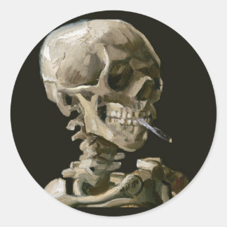 Sticker Rond Vincent van Gogh Crâne Brûlant une Cigarette Beaux