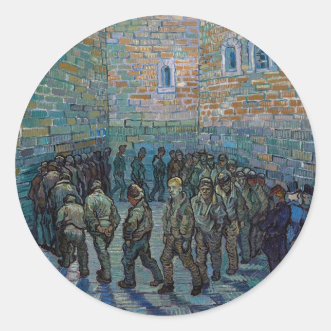 Sticker Rond Vincent van Gogh - La cour de la prison (Devant)