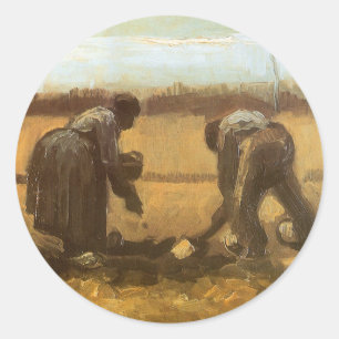 Sticker Rond Vincent van Gogh - Paysans plantant des pommes de 