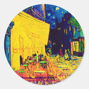 Sticker Rond Vincent Van Gogh - Terrasse de café la nuit Pop Ar