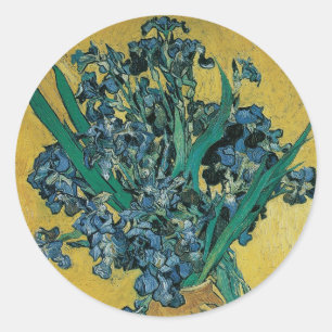 Sticker Rond Vincent van Gogh - Vase avec iris Fond jaune