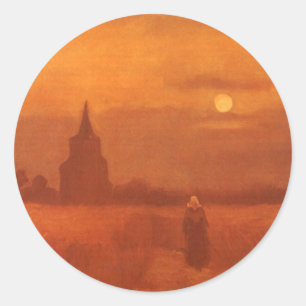 Sticker Rond Vincent van Gogh - Vieille tour dans les champs