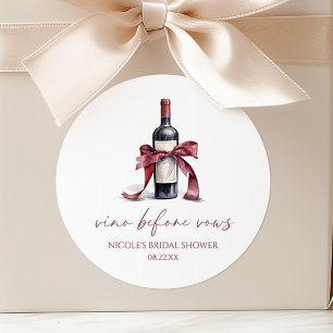 Sticker Rond Vino Before Vows Bouteille de Vin Rouge Ruban Ente