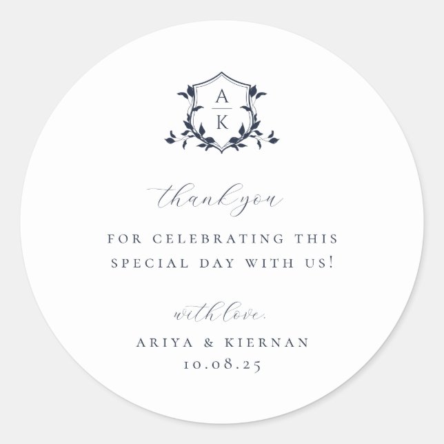 Sticker Rond Vins intemporels Marine Crest Mariage Monogramme (Devant)