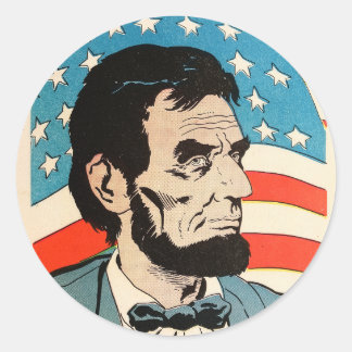 Sticker Rond Vintage Abraham Lincoln USA Flag Illustration