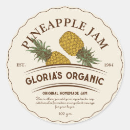 Sticker Rond Vintage ananas Fruit Jam Produit personnalisé