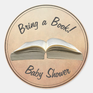 Sticker Rond Vintage Apportez un Baby shower de livre