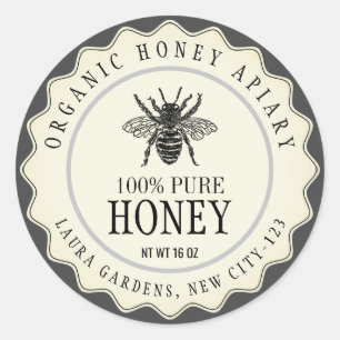 Sticker Rond Vintage Bee Honey Jar Custom
